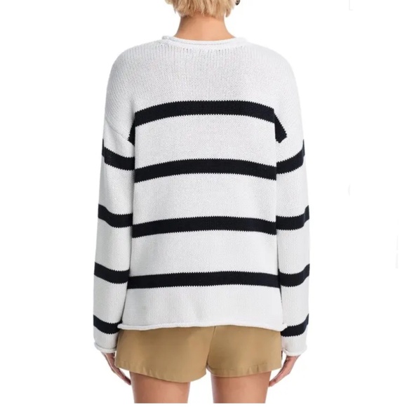 AQUA Cotton Drop Shoulder Crewneck Striped Sweater – White/Black, M, NWT - Picture 4 of 6
